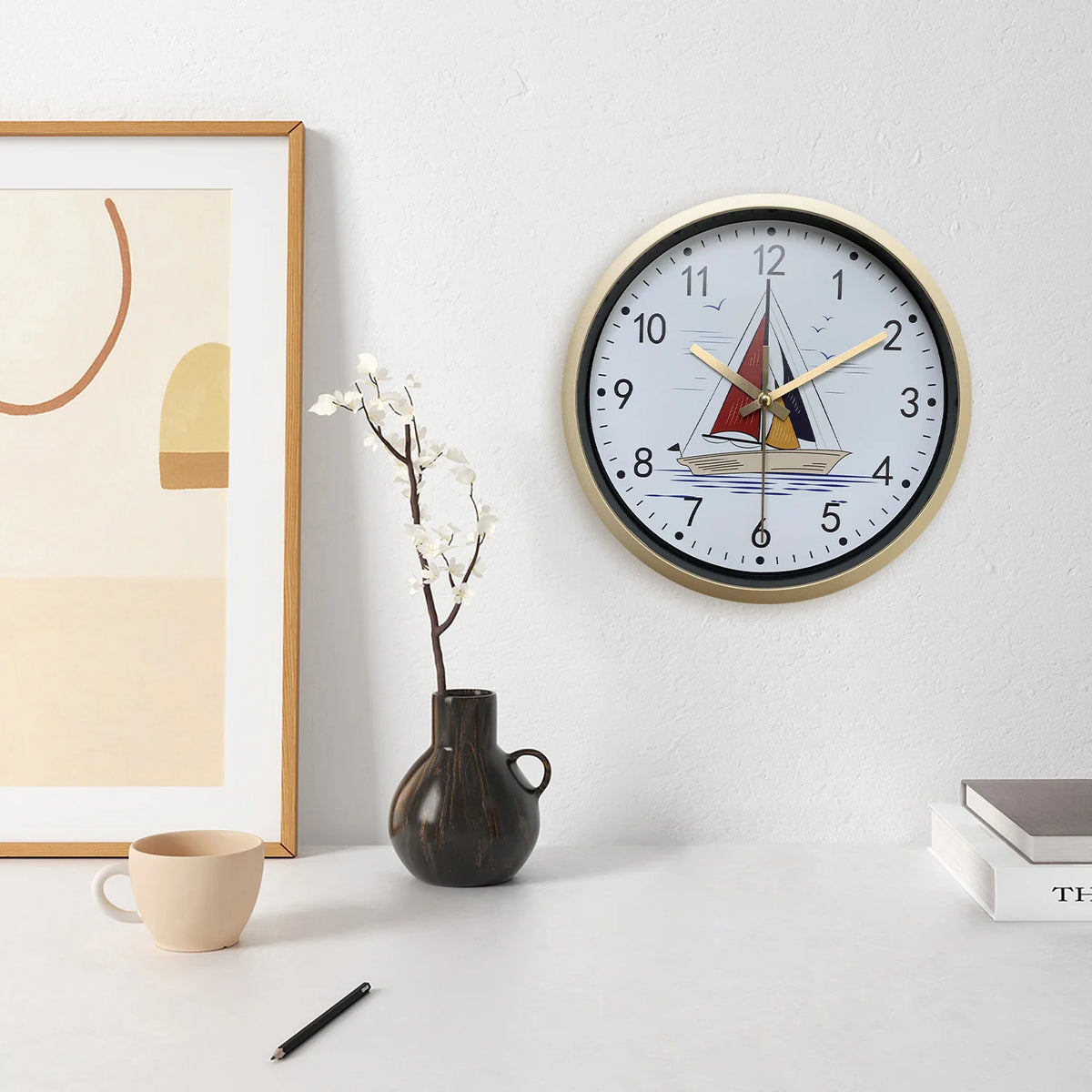 Freedom of the Sea Sailboat Design Wall Clock, 8-Inch Home Silent Clock, Decorated Living Room, Bedroom, Den, Bathroom