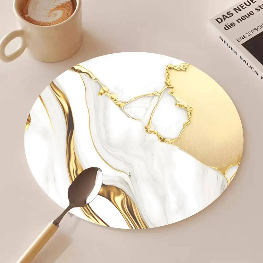 Golden Line Marble Pattern Round Wooden Coasters Suitable For Restaurants And Coffee Home Gift Choice Holidays
