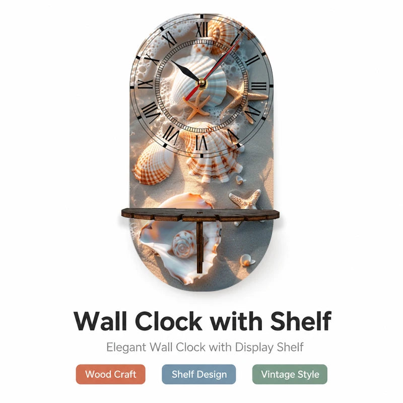 Seashell Tide Dial Wooden Wall Clock, Beachcombing Inspiration Design, Natural Artistic Timepiece Blending Halloween Twilight Ti