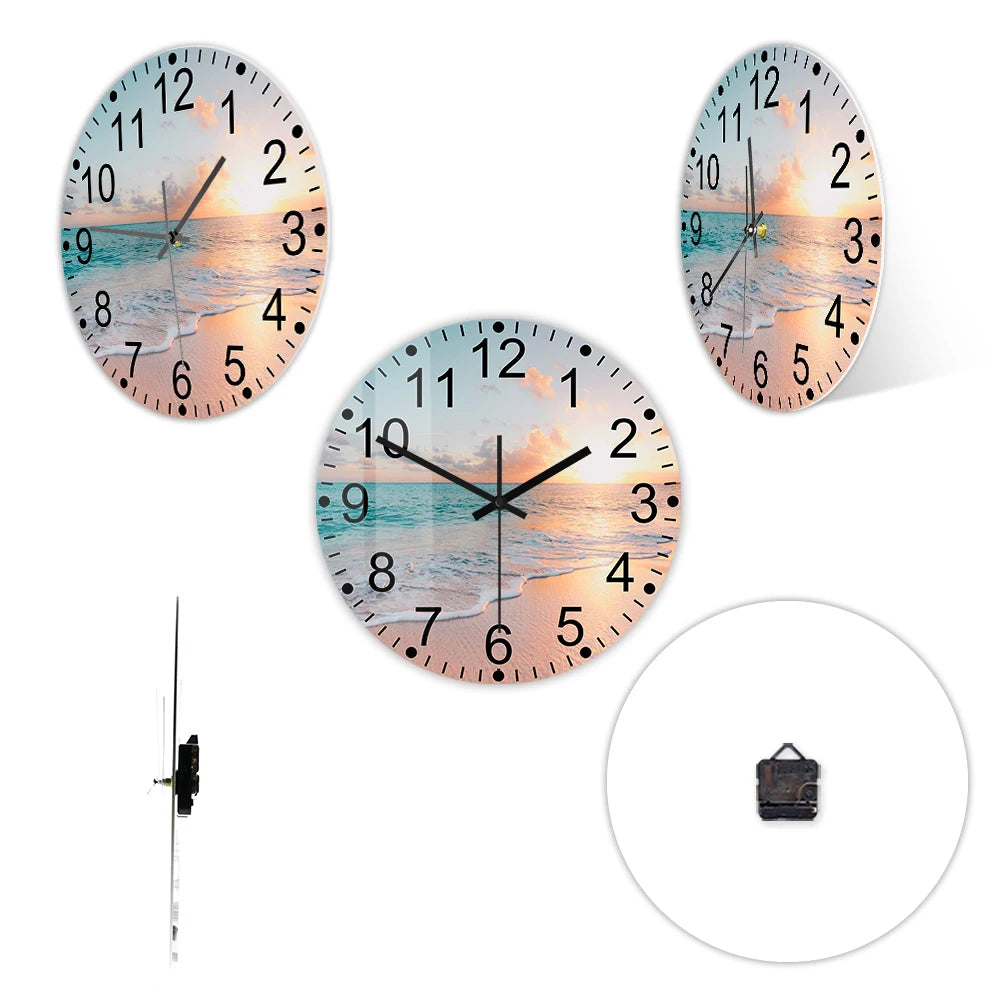 Beach Sunset Ocean Waves Printed Wall Clock For Living Room Tropical Sea Nature Scenery Home Decor Watch Silent Quartz Clock