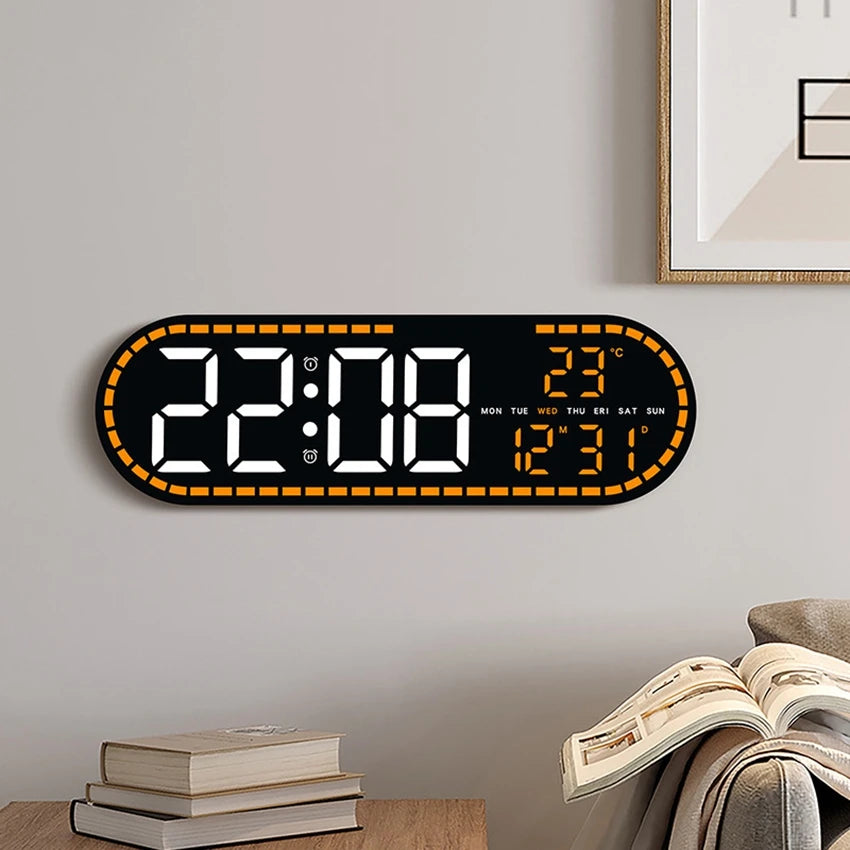 Large Digital Wall Clock Temperature and Date Week Display Electronic LED Table Alarm Clocks Brightness Adjustable 12/24H Format