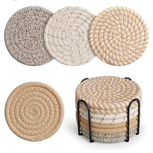 4/8 PCS Set Absorbent Coasters for Drinks, Minimalist Cotton Woven Coasters Coffee Table Decor Boho Cute Cup Coasters