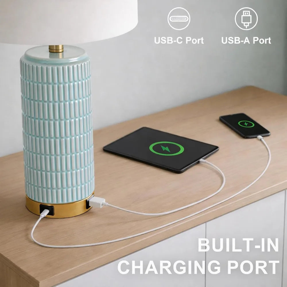 Best Selling 25'' Touch Lamps Set of 2, 3-Way Dimmable with USB Ports, Coastal Blue for Bedroom Living Room