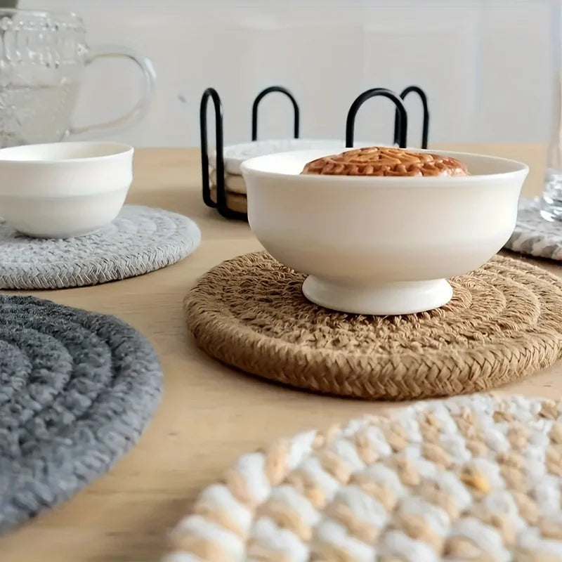 4/8 PCS Set Absorbent Coasters for Drinks, Minimalist Cotton Woven Coasters Coffee Table Decor Boho Cute Cup Coasters