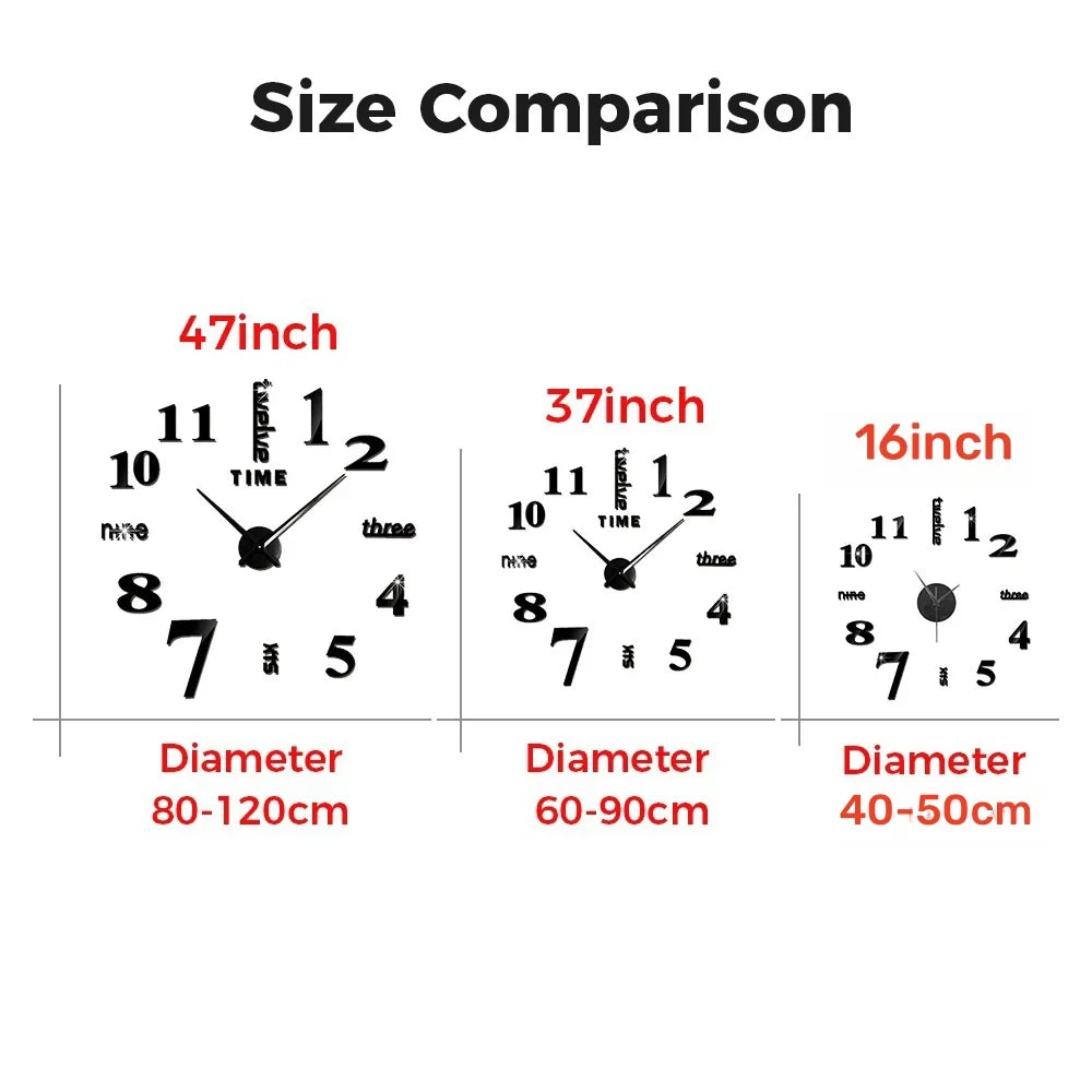 2026 Modern Design Large Wall Clock 3D DIY Quartz Clocks Fashion Watches Acrylic Mirror Stickers Living Room Home Decor Horloge