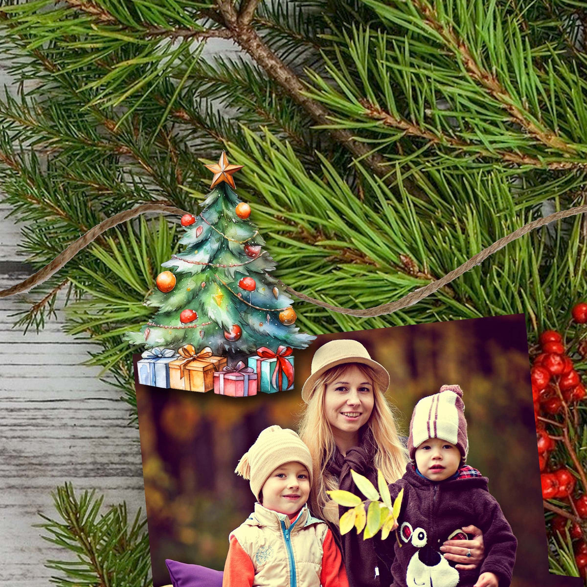 Christmas Tree Clip-On Eco Wood Decorative Ornaments Set of 6 by G. Debrekht - Christmas Decor - 8090044C-S6