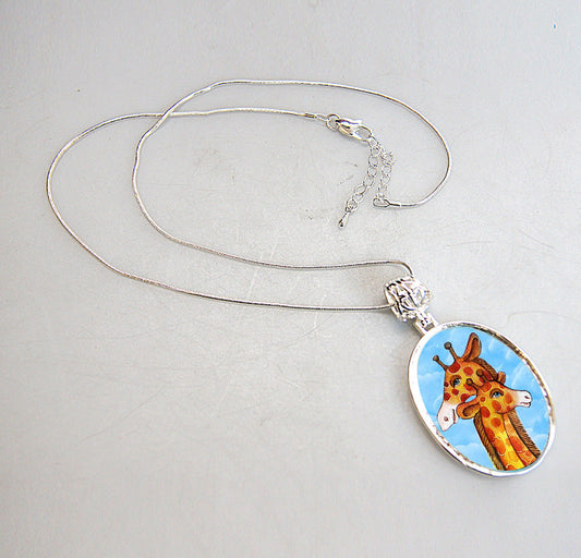 Giraffe Silver Plated Mother of Pearl Jewelry Necklace - 44018