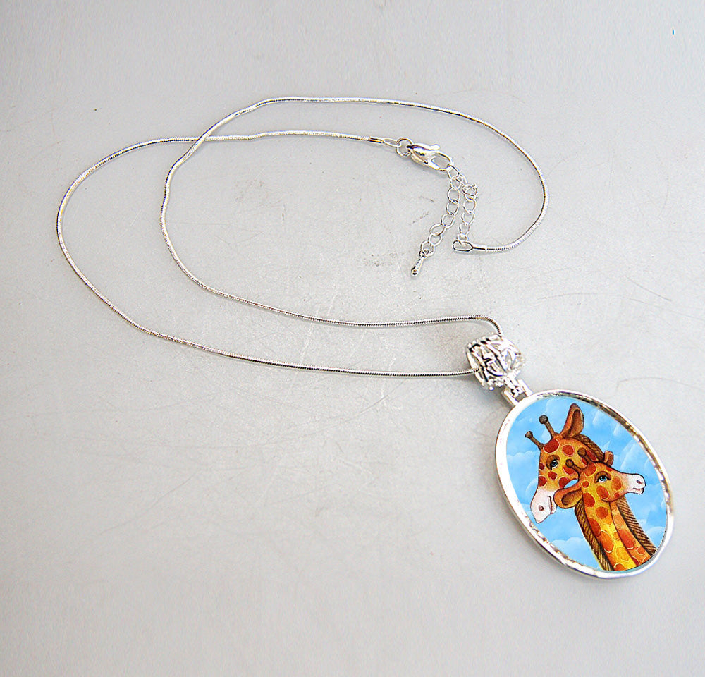 Giraffe Silver Plated Mother of Pearl Jewelry Necklace - 44018