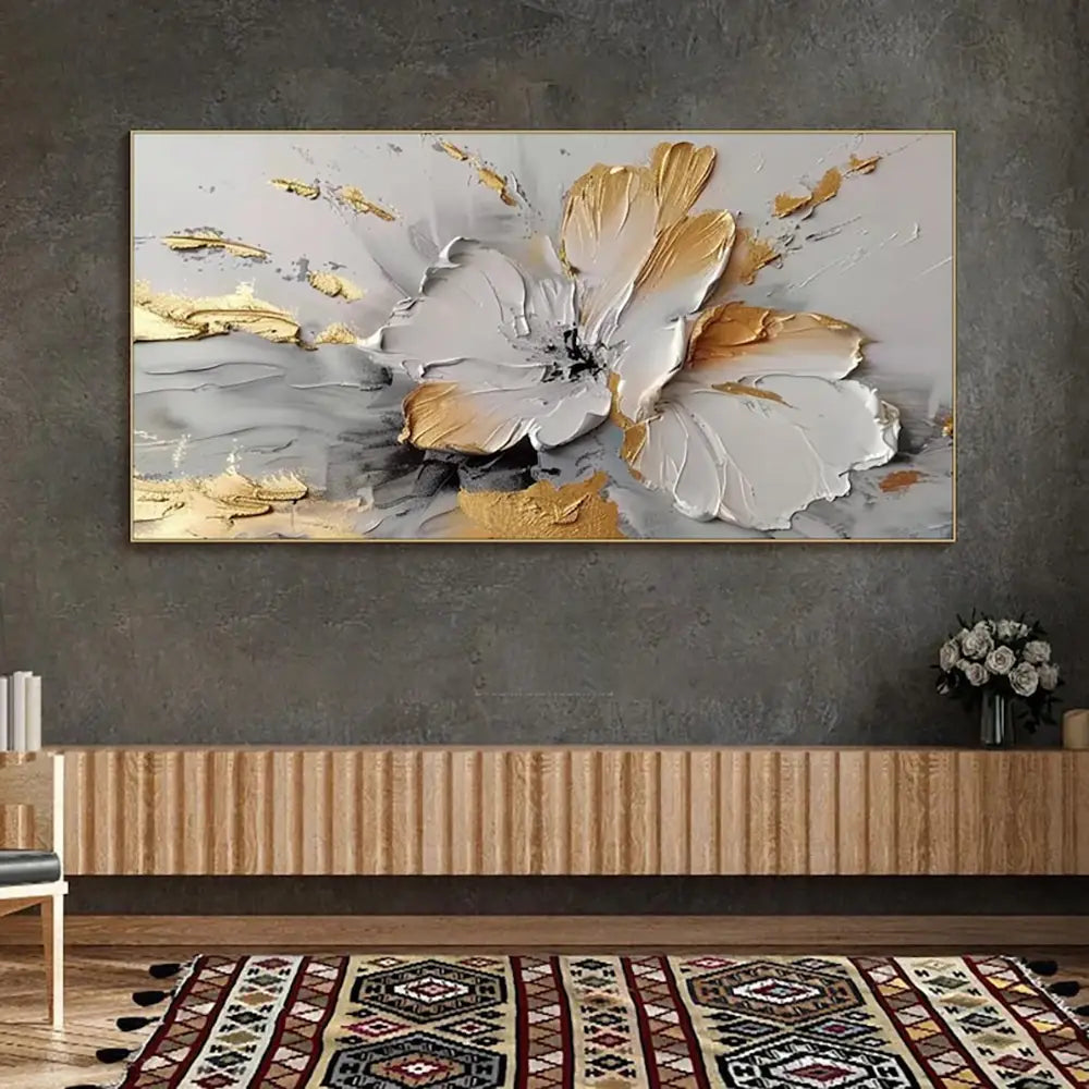 Handmade Golden Floral Canvas Painting Wall Art