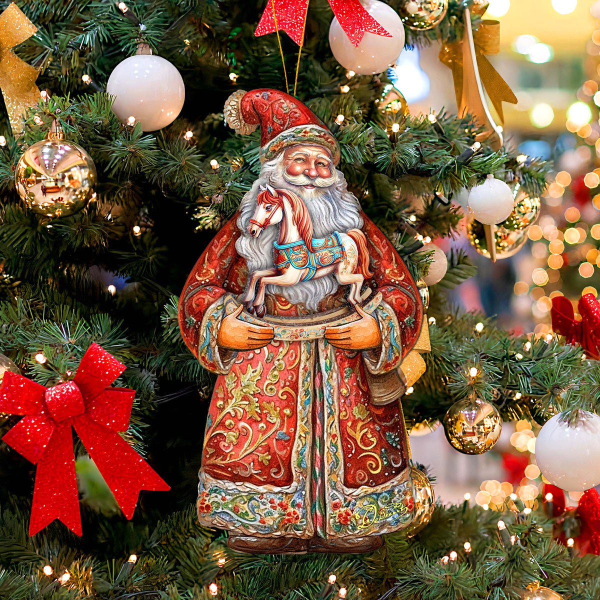 Santa's Nostalgic Rocking Horse Wooden Ornaments by G. Debrekht - Christmas Santa Snowman Decor - 8691414