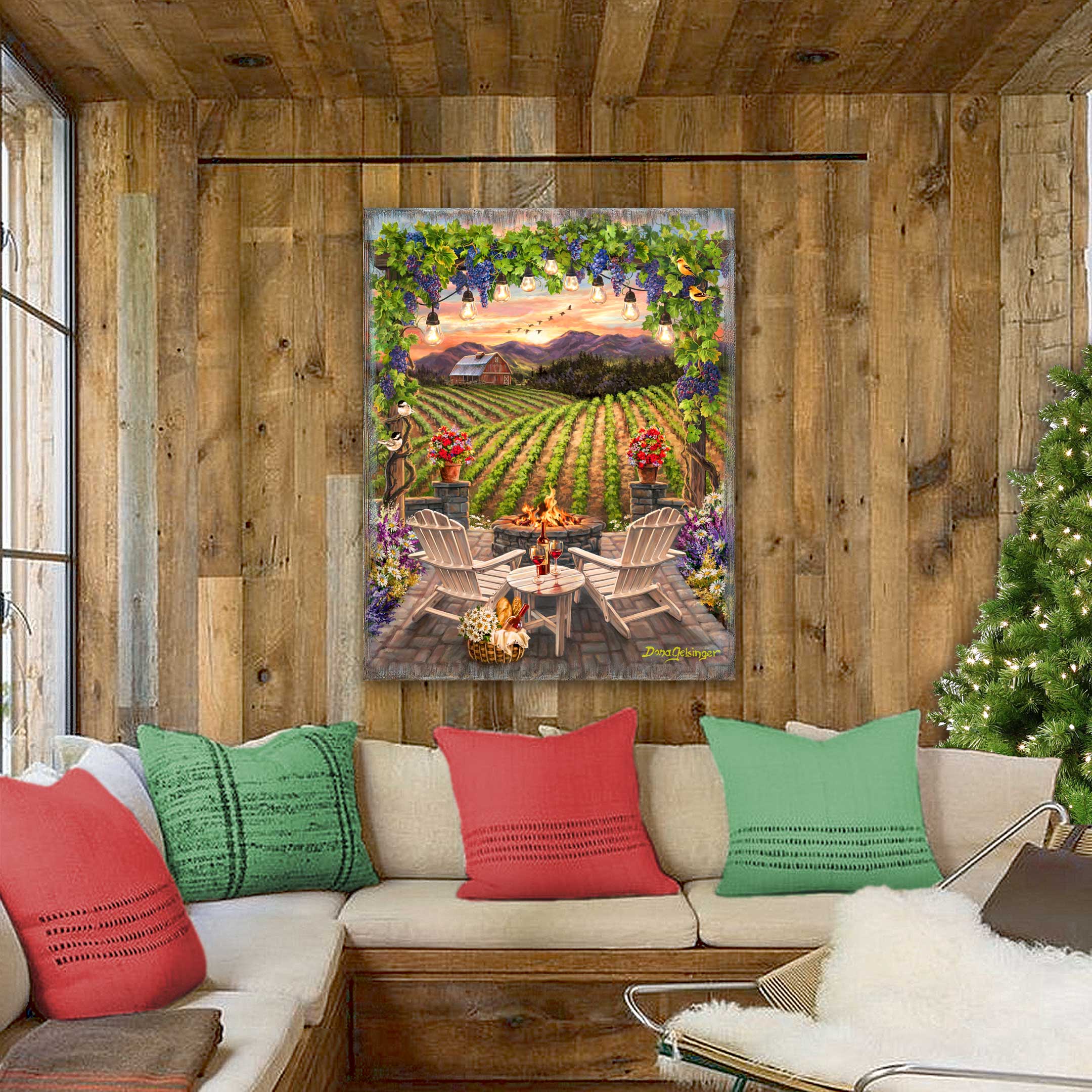 Wine at Sunset Block Wall Art by D. Gelsinger - Family Love Decor - 95684B-DG