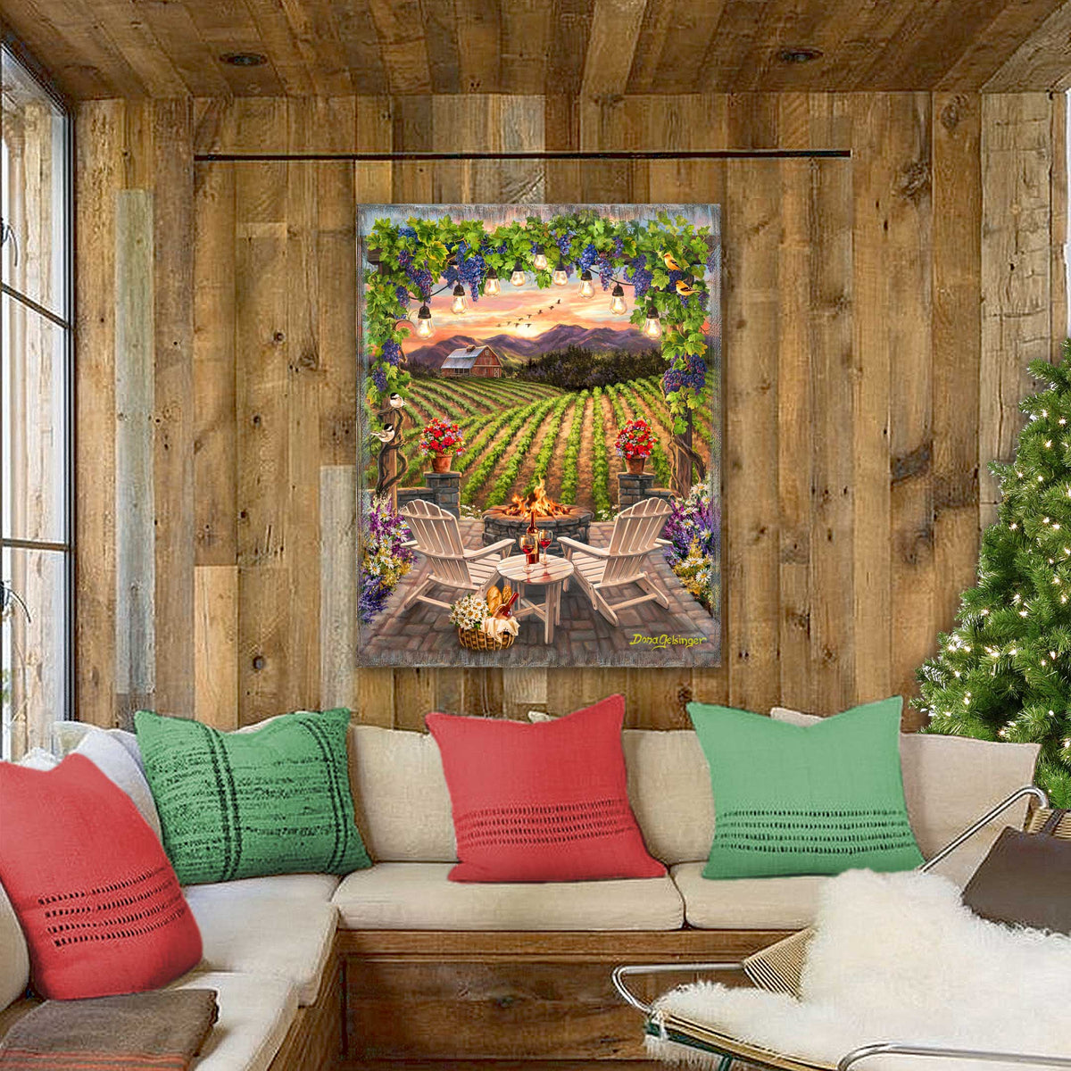 Wine at Sunset Block Wall Art by D. Gelsinger - Family Love Decor - 95684B-DG