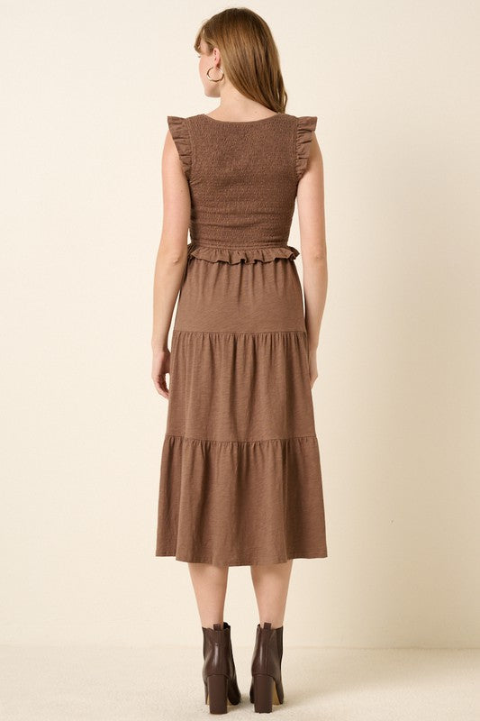 Smocked Ruffled Tiered Midi Dress For Women – Feminine, Romantic & Elegant Boho Chic Dress for Special Occasions