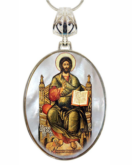 Jesus Silver Plated Mother of Pearl Necklace Jewelry - 43047
