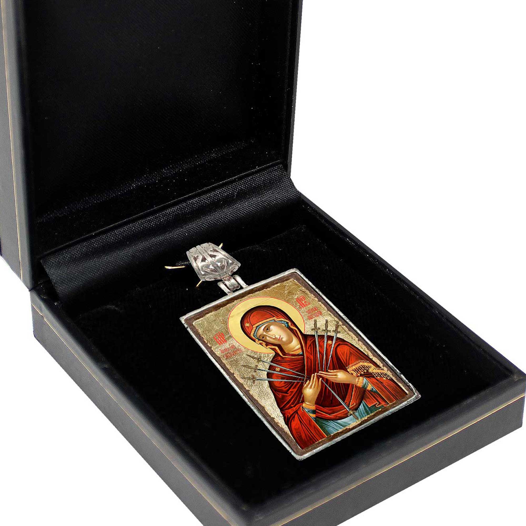 Virgin Mary of The Seven Swords Religious Jewelry Silver Plated Christian Necklace - Inspirational Icon Decor - 43037R