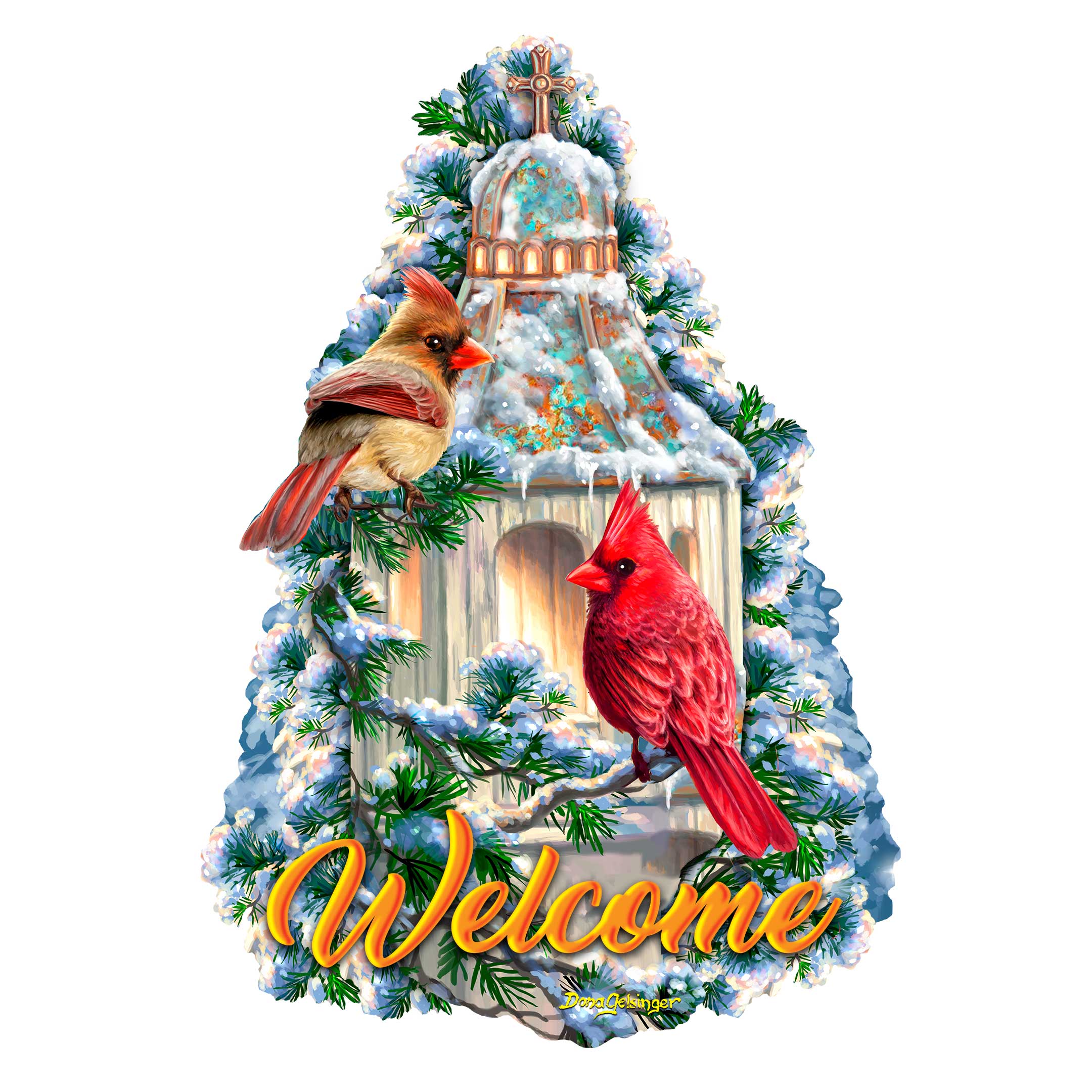 Little Cardinal Chapel Holiday Door Decor by D. Gelsinger - Christmas Decor - 8652809H-DG
