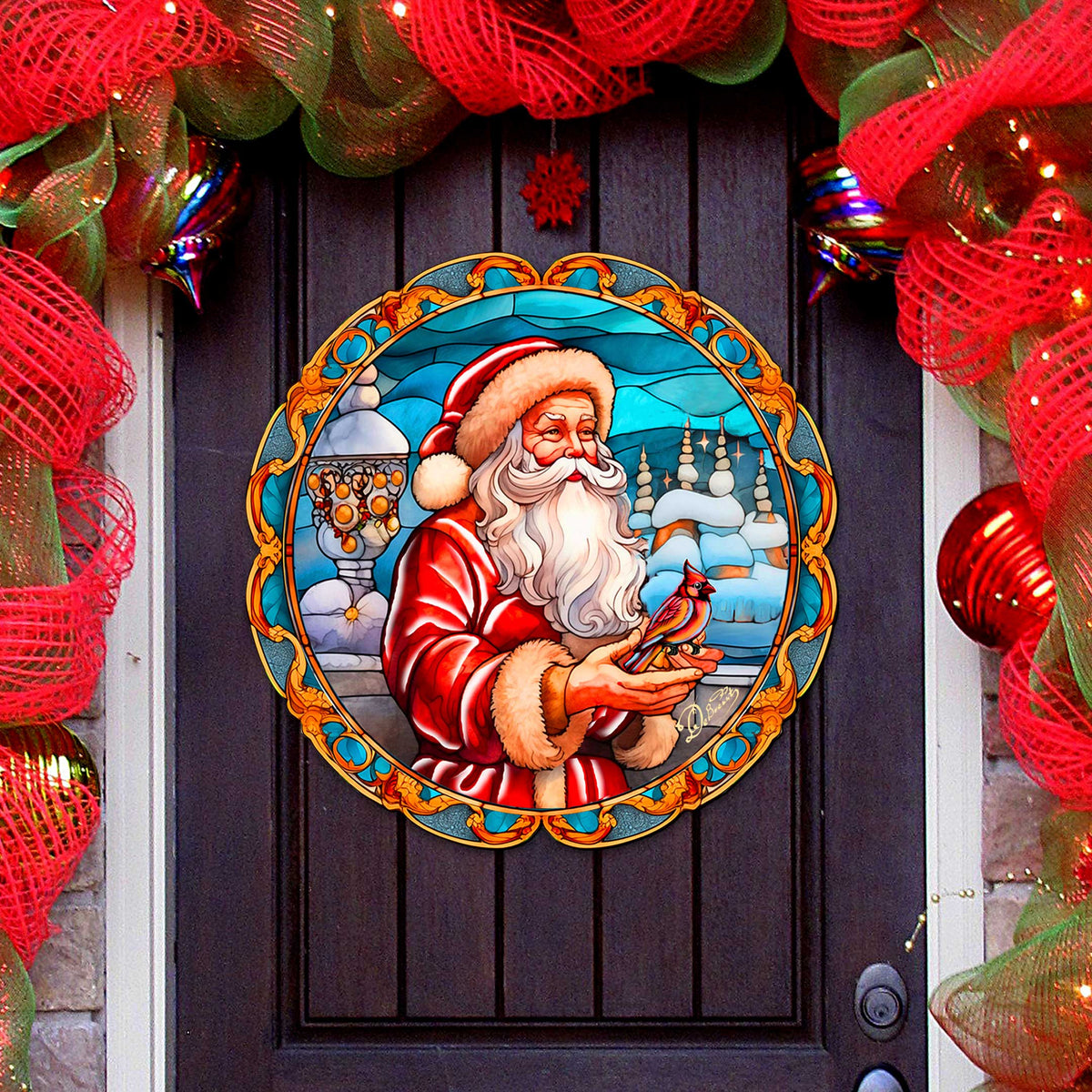 Santa with Red Cardinal Holiday Door Decor by G. Debrekht - Santa Snowman Decor - 8652807H