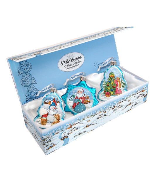 Christmas Mercury Glass Ornaments Set of 3 by G. DeBrekht - Christmas Santa Snowman Decor - 770127S3