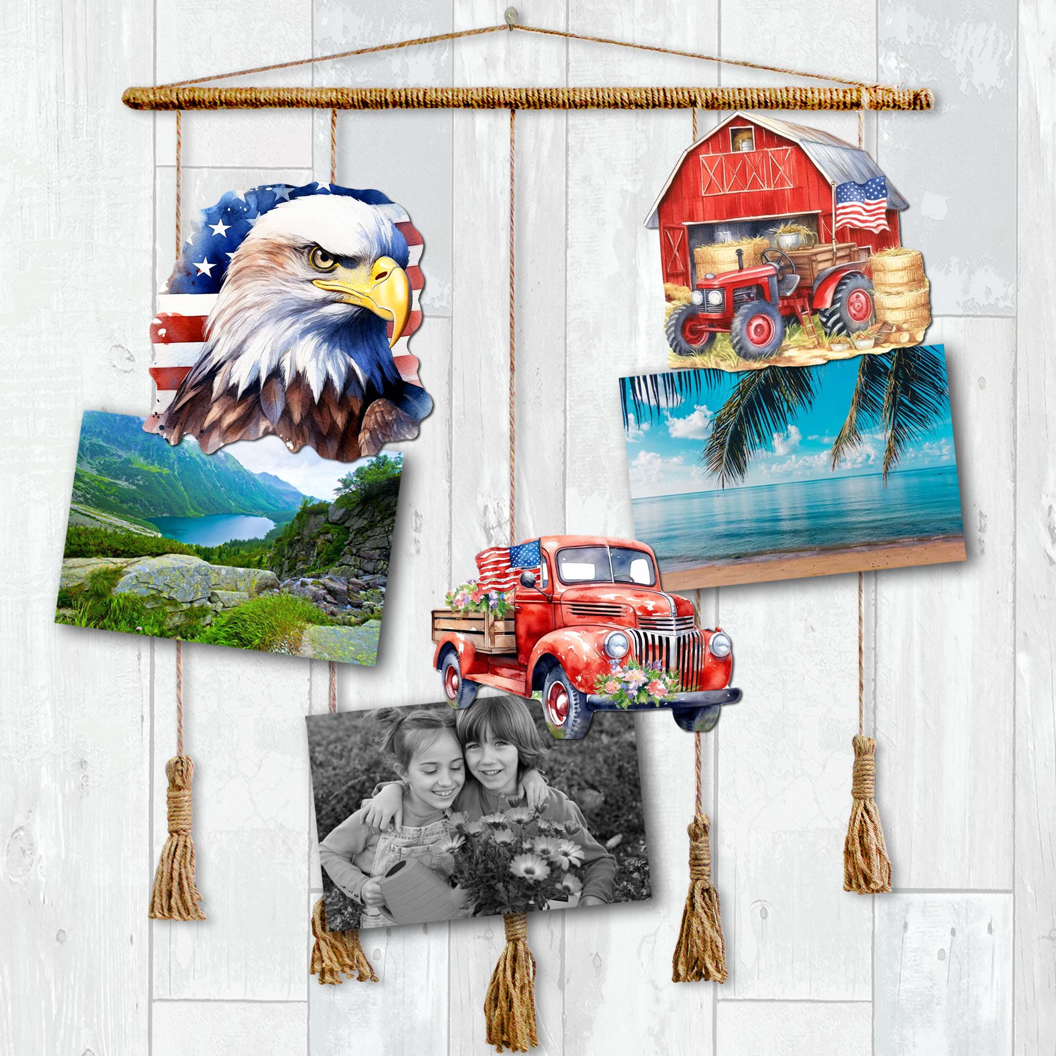 American flag Clip-On Eco Wood Decorative Ornaments Set of 3 by G. Debrekht - Patriotic Decor - 8091002C-S3