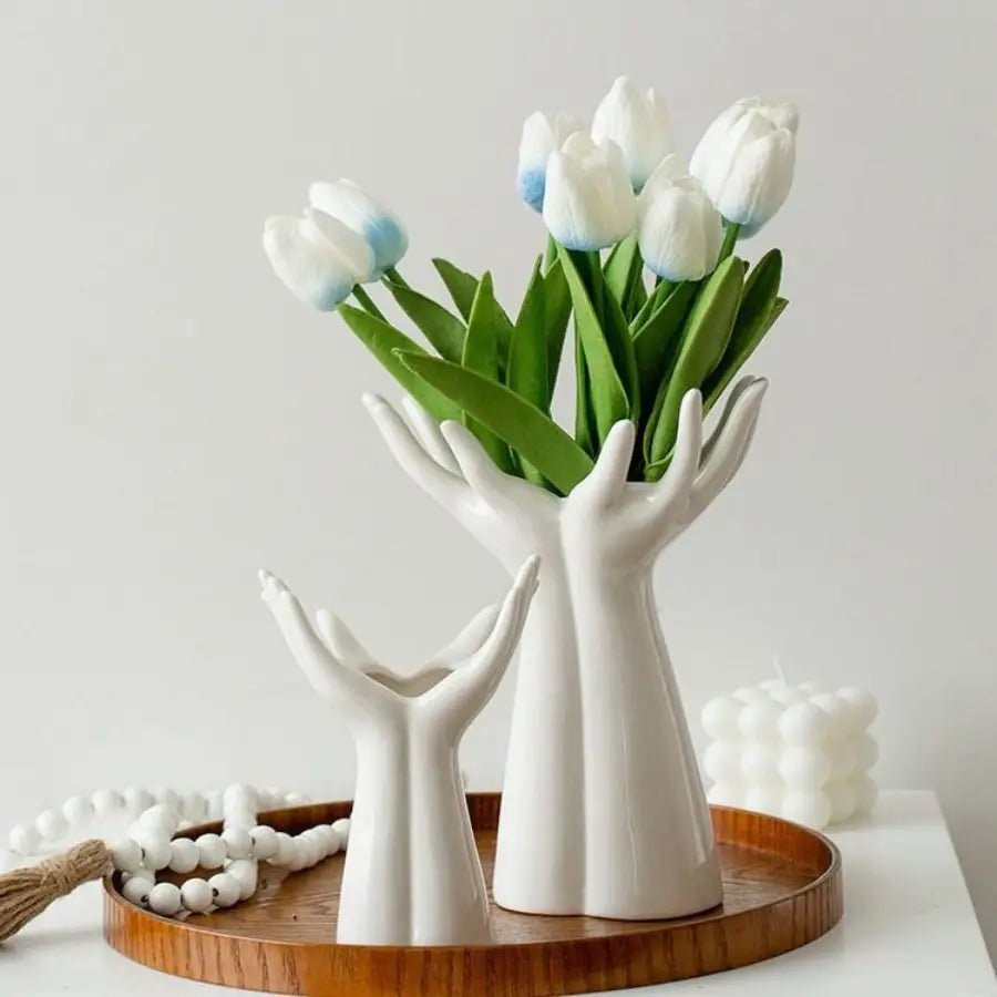Open Hands Ceramic Vase Flower Decor