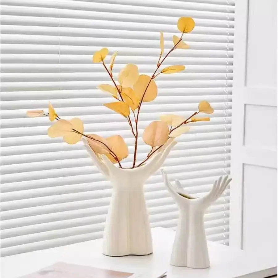 Open Hands Ceramic Vase Flower Decor