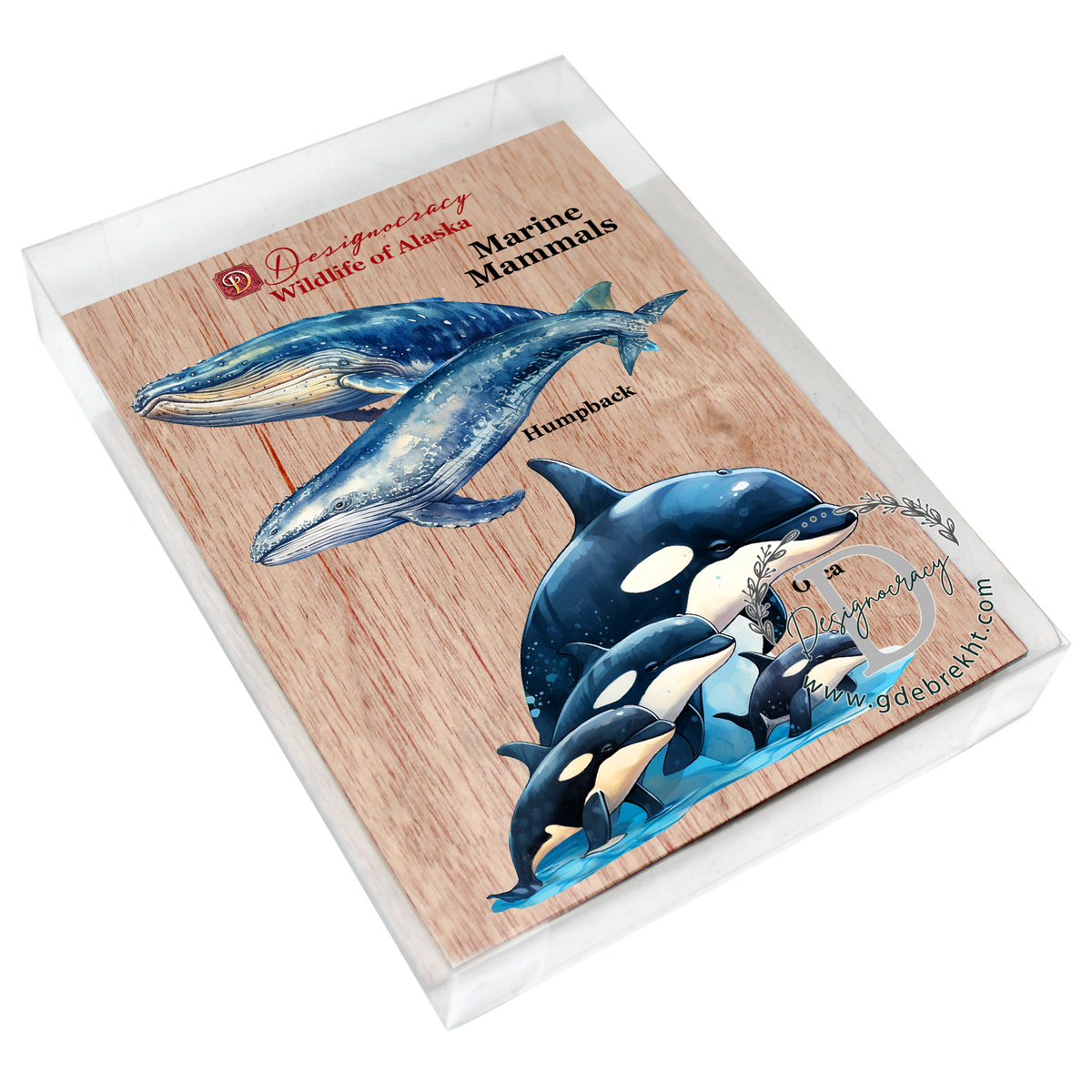 Alaskan Whale and Orca Eco Wood Ornaments Set of 2 by G. Debrekht - Wildlife Holiday Decor - 8091323S2