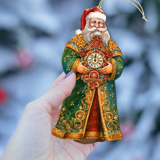 St. Nick's Magic Clock Wooden Ornaments by G. Debrekht - Christmas Santa Snowman Decor - 8691412