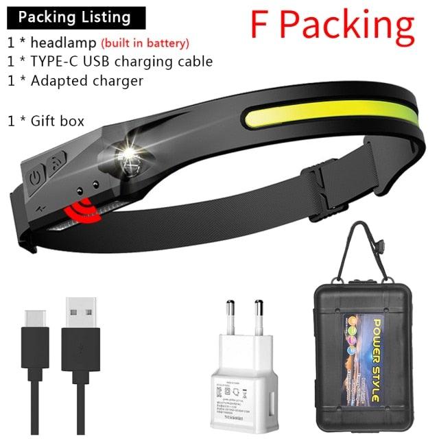 Adjustable Rechargeable LED Induction USB Headlamp  Lightweight Head Lamp Head Torch 5 Lighting Modes Flashlight   For Camping Hiking Running Outdoor Adults Kids