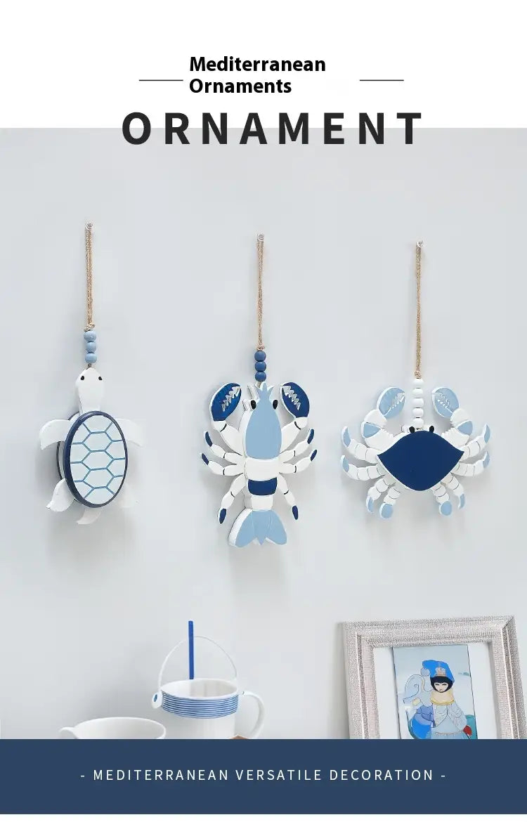 Wooden Mediterranean Seafood Lobster Pendant Decor