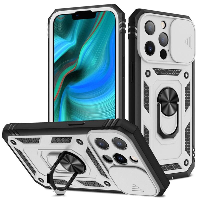 Armor Shockproof Phone Case For iPhone 13 12 11 Pro Max X XR XS Max 11 13 Pro Magnetic Ring Stand Holder Back Cover Slide Camera Cover & Kickstand Built-in 360° Rotate Ring Stand Magnetic Cover Case