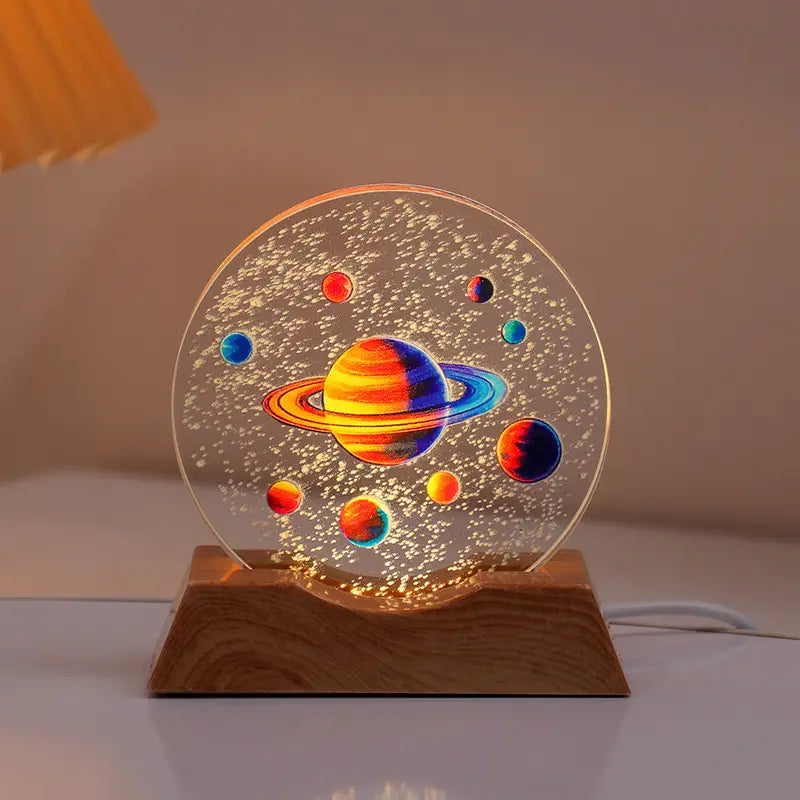 Astronaut Planet Table Lamp Crystal Night Light Illuminated Decorative Piece