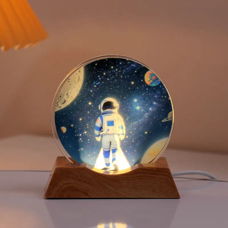 Astronaut Planet Table Lamp Crystal Night Light Illuminated Decorative Piece
