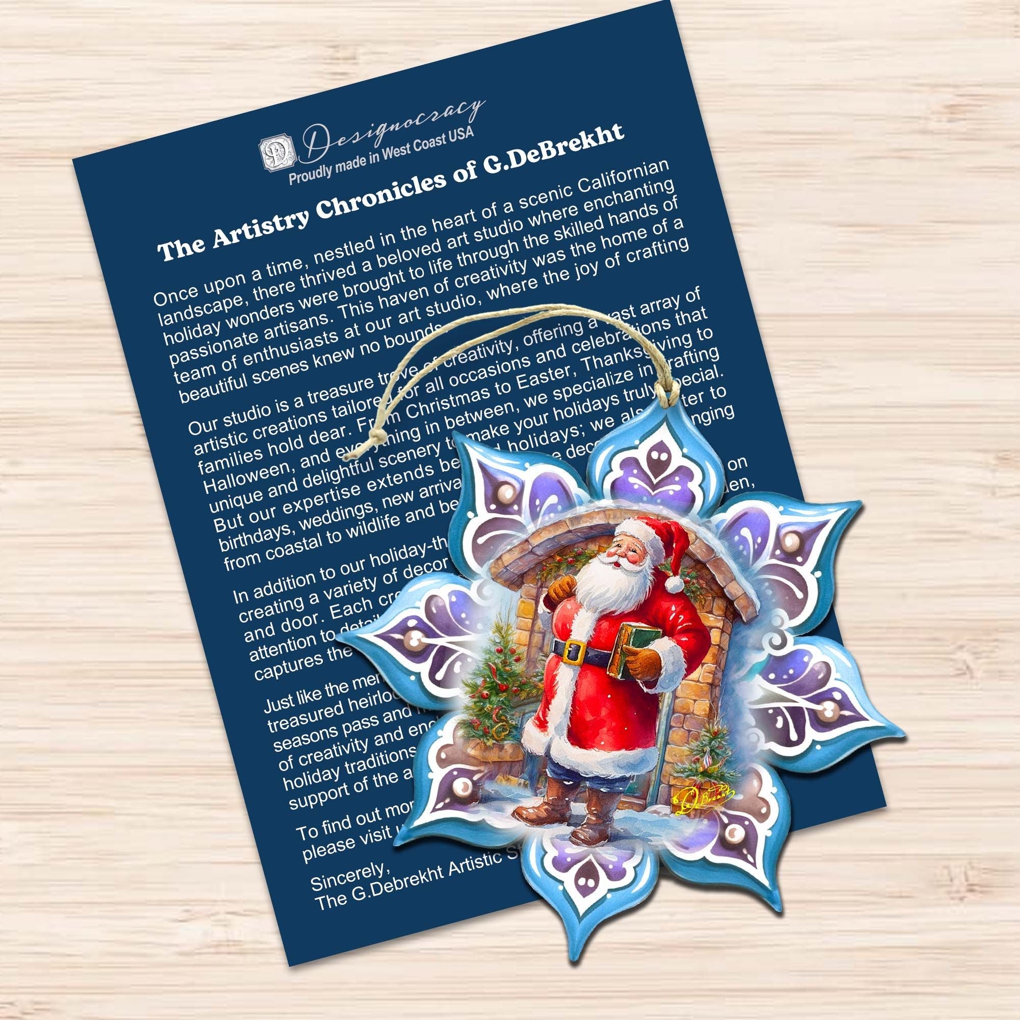 Santa's Greetings Snowflake Eco Wood Ornaments Set of 3 by G. Debrekht - Christmas Decor - 8090147-S3