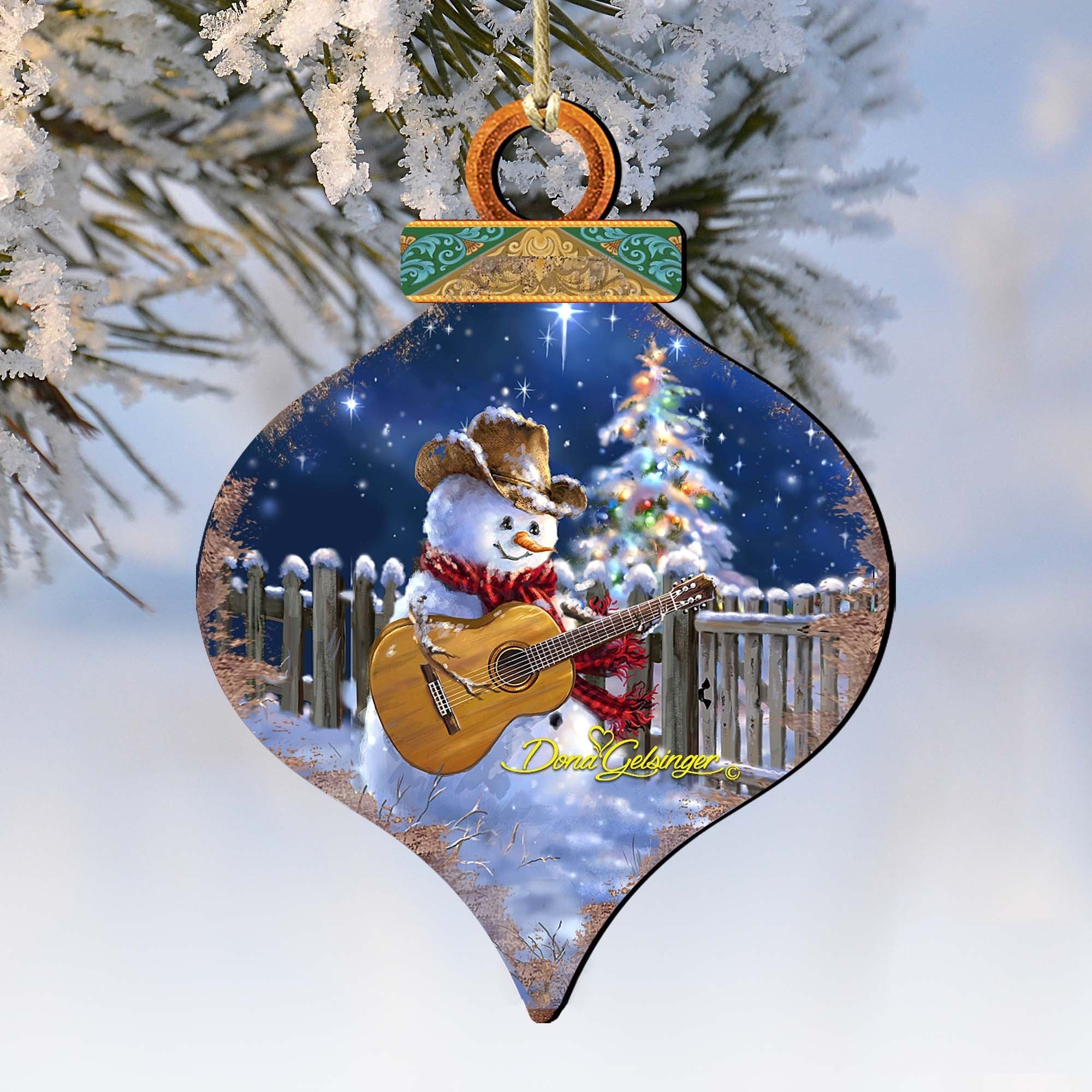 Guitar Player Snowman Wooden Ornaments of 2 by Gelsinger - Christmas Santa Snowman Decor - 8031120-1531