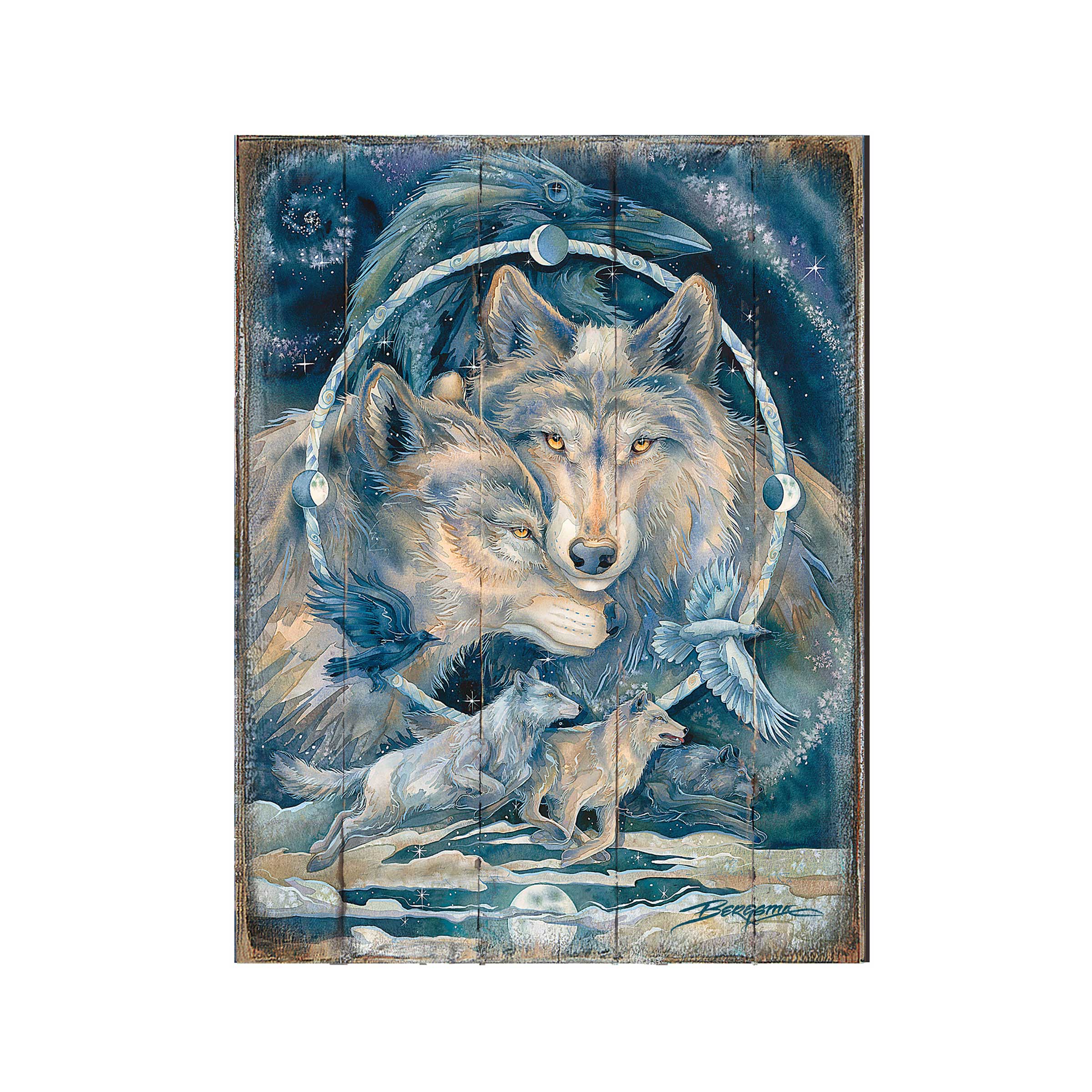 In Spirit I Am Free Wolves & Ravens Wooden Wall Art by J. Bergsma - Nature Wildlife Decor  - 8592723BP-JB