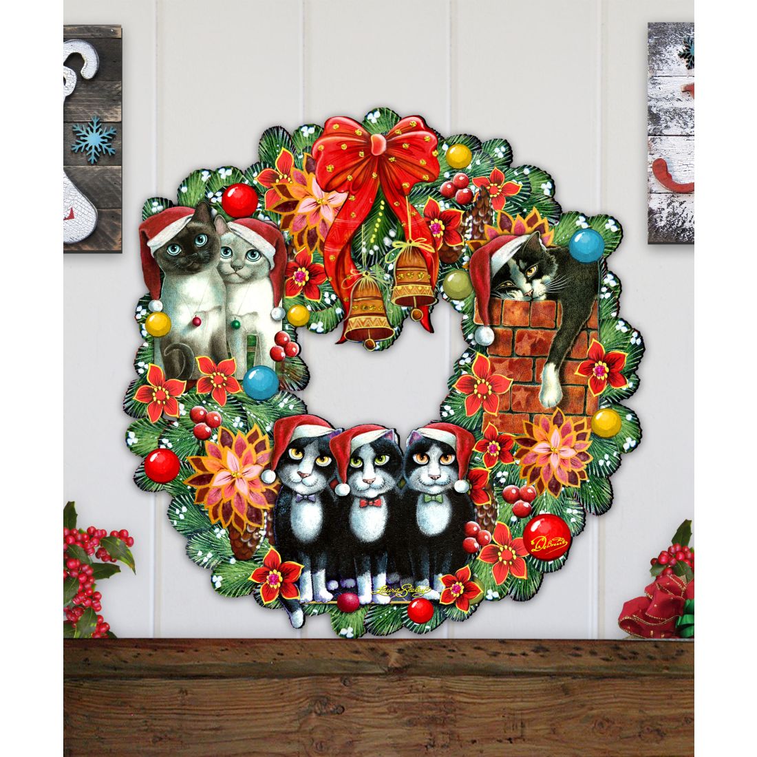 Christmas Friends Kitty Door Wreath by G. DeBrekht and L. Seeley - Pets Dog and Cats Decor - 8185307-5H-SL