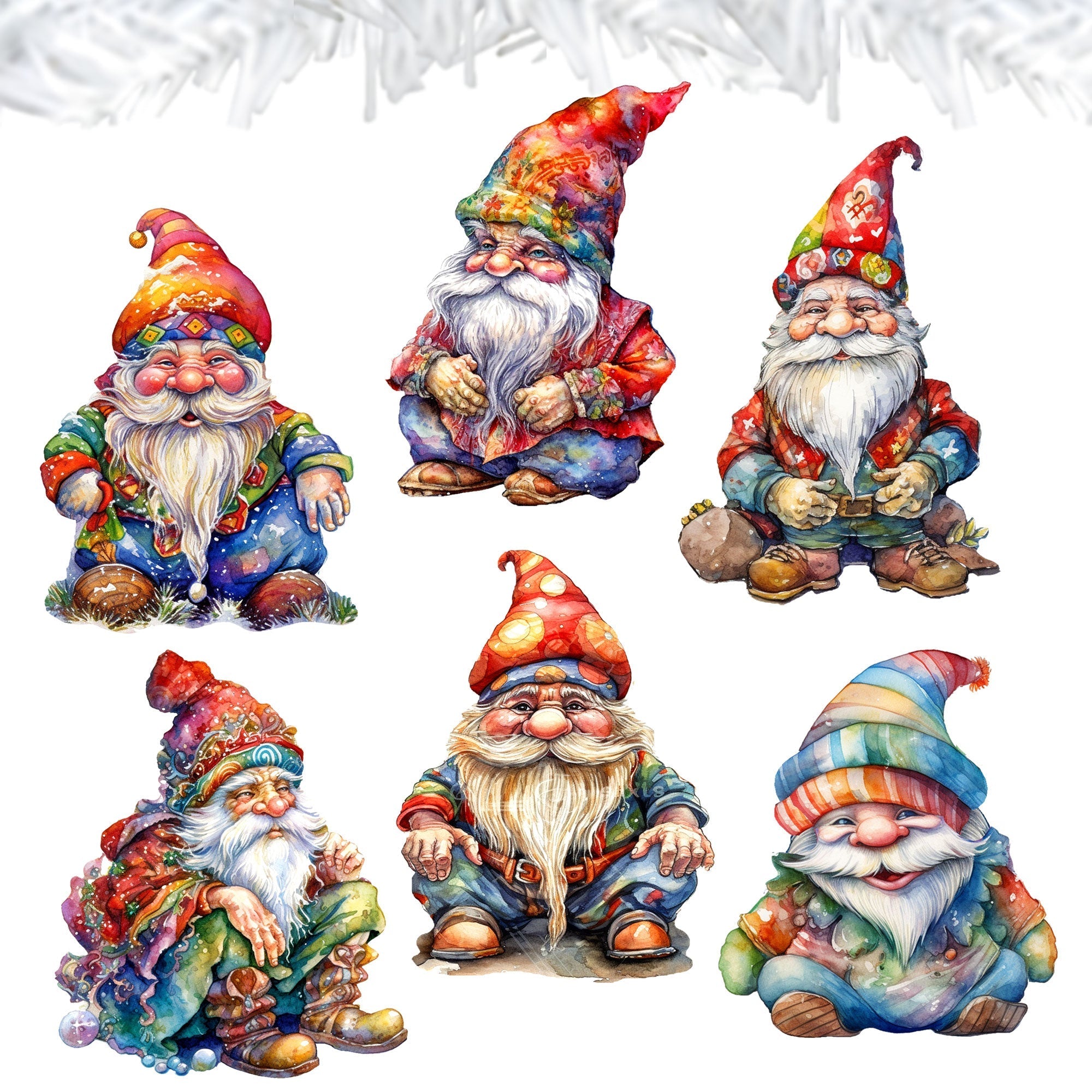Christmas Gnomes Clip-On Eco Wood Decorative Ornaments Set by G. Debrekht - Christmas Decor - 8090031C-S6