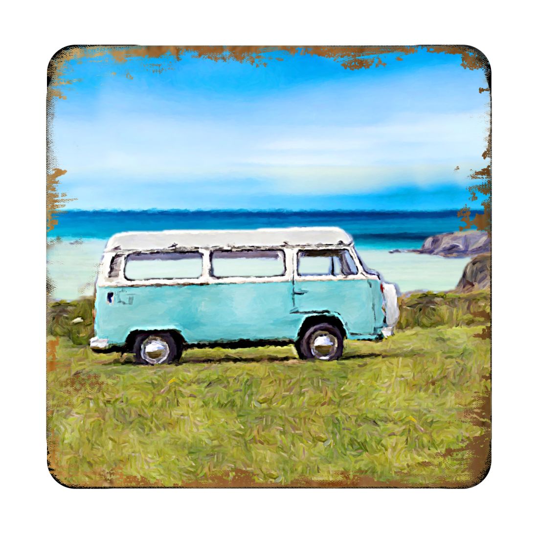 Van Coastal Wooden Cork Coasters Gift Set of 4 by Nature Wonders - Coastal Sea-Life Decor - 95269C-S4