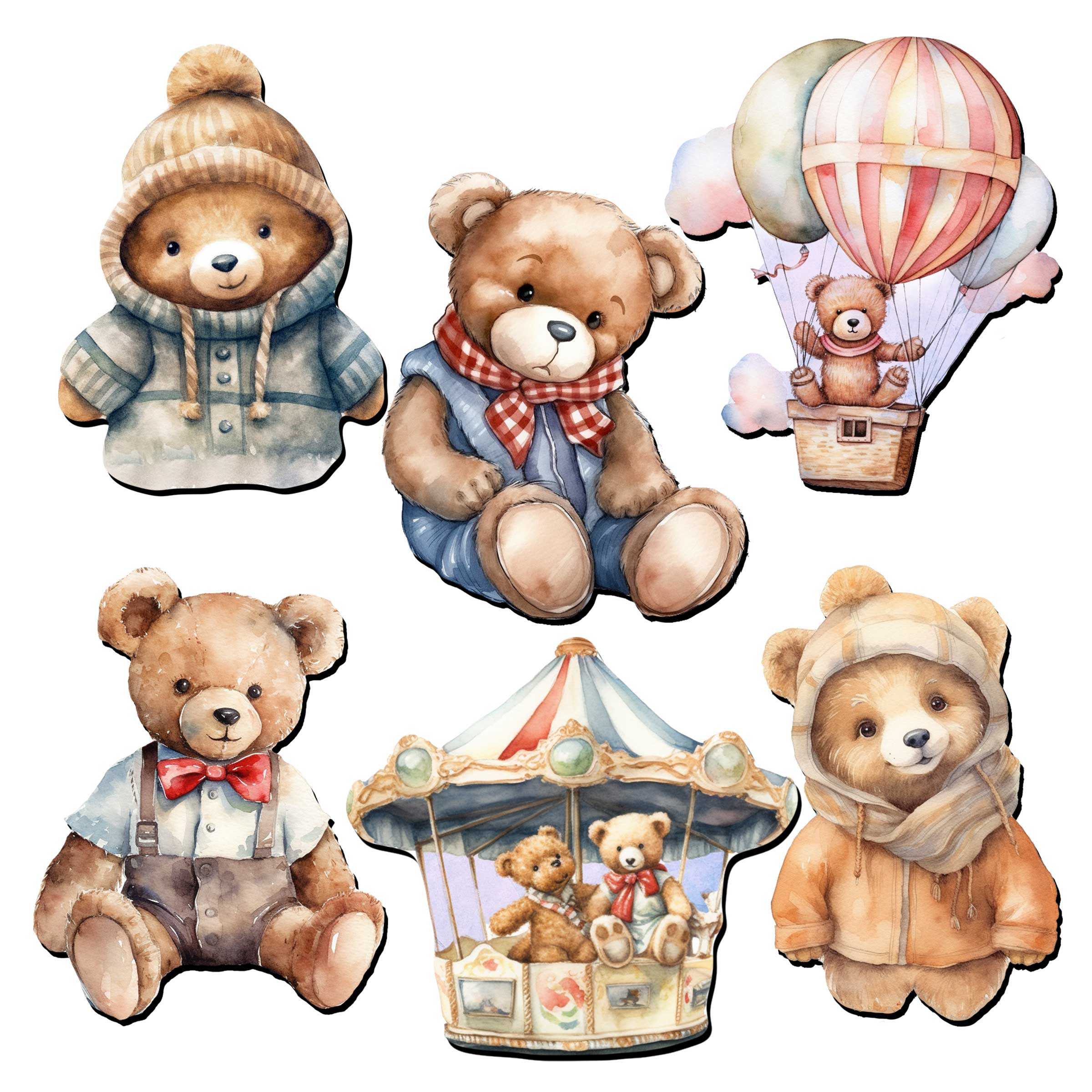 Teddy Bear Decorative Eco Wood Magnets Set of 6 by G. Debrekht - Family Love Décor - 8090025G-S6
