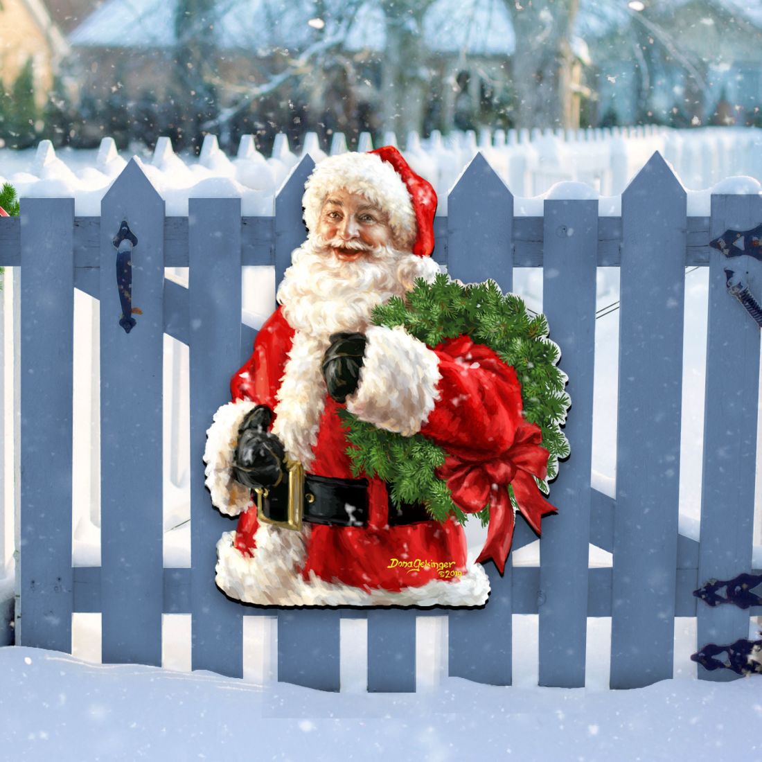 Santa Holiday Door Wreath by D. Gelsinger - Christmas Santa Snowman Decor - 8461015H-1513