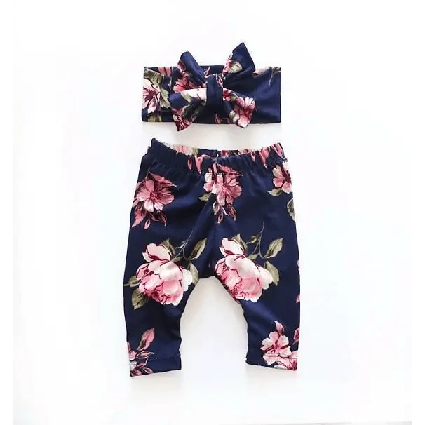 Baby Girls Floral Printed Elastic Waist Big Flower Bottoms Leggings Pants Toddler Trousers With Bow In Set For Girls And Baby and Newborn Baby