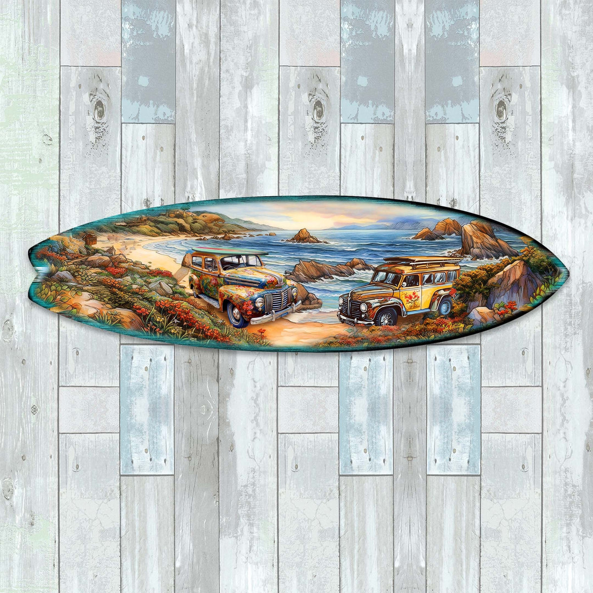 Early Morning Surf Surfboard Coastal Wall Art by G. DeBrekht - Coastal Holiday Decor - 8490126HS