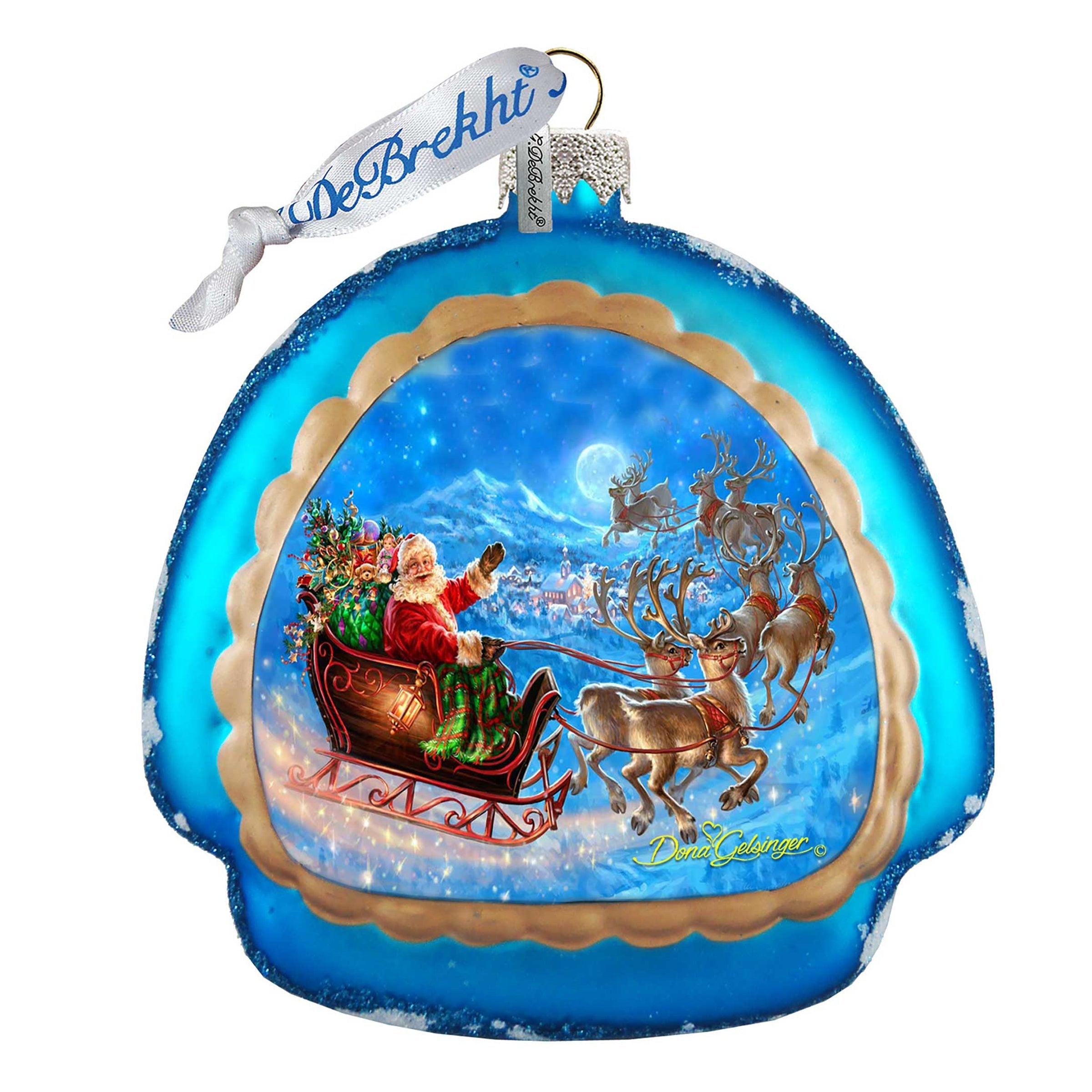 Up-Up and Away Glass Ornament by G. DeBrekht - Christmas Santa Snowman Decor - 756-014