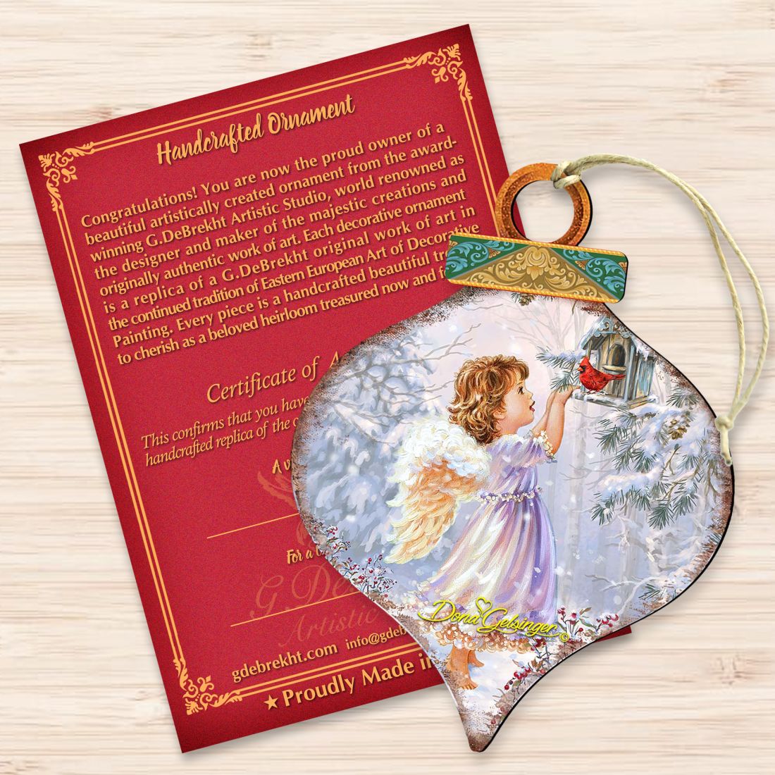 Red Robin Woodland Angel Wooden Ornaments by Gelsinger - Nativity Holiday Decor - 8031118-1622