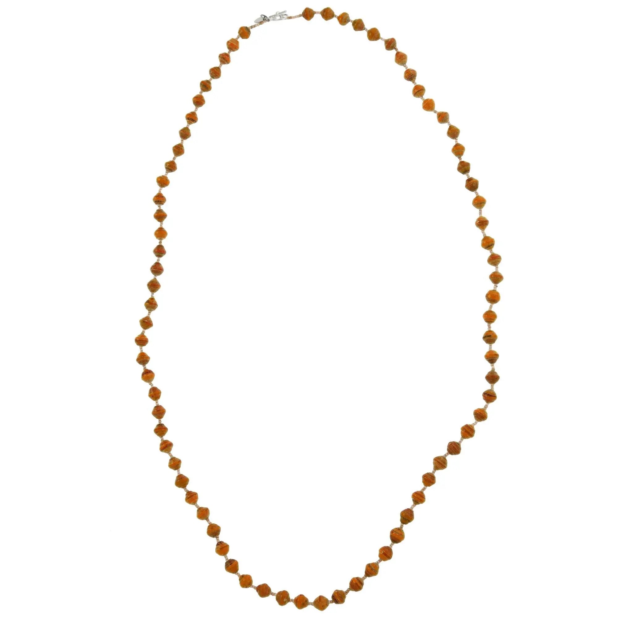 BeadforLife Sanyu long necklace with delicate amber-colored faceted stones on a fine silver chain