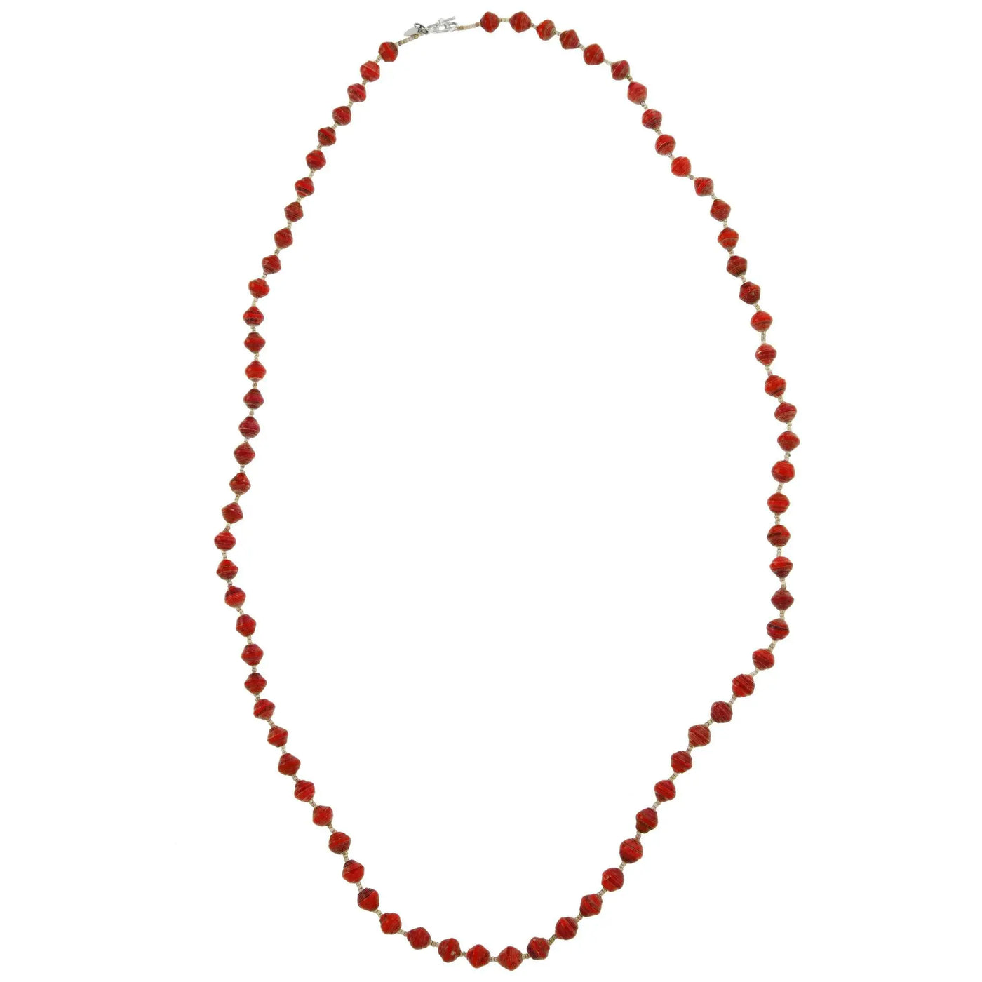 BeadforLife Sanyu long necklace delicate red beads with silver clasp in elegant design