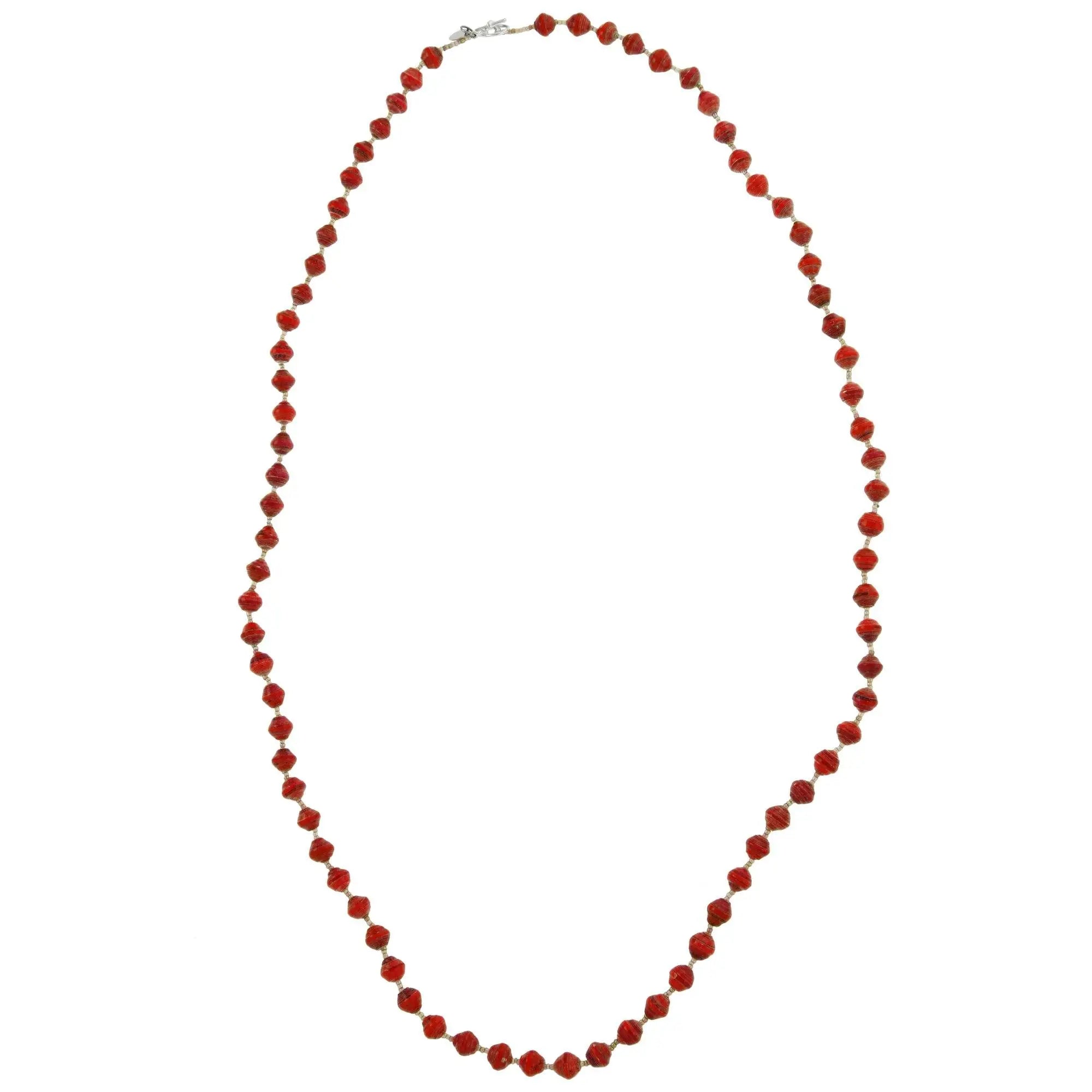 BeadforLife Sanyu long necklace delicate red beads with silver clasp in elegant design