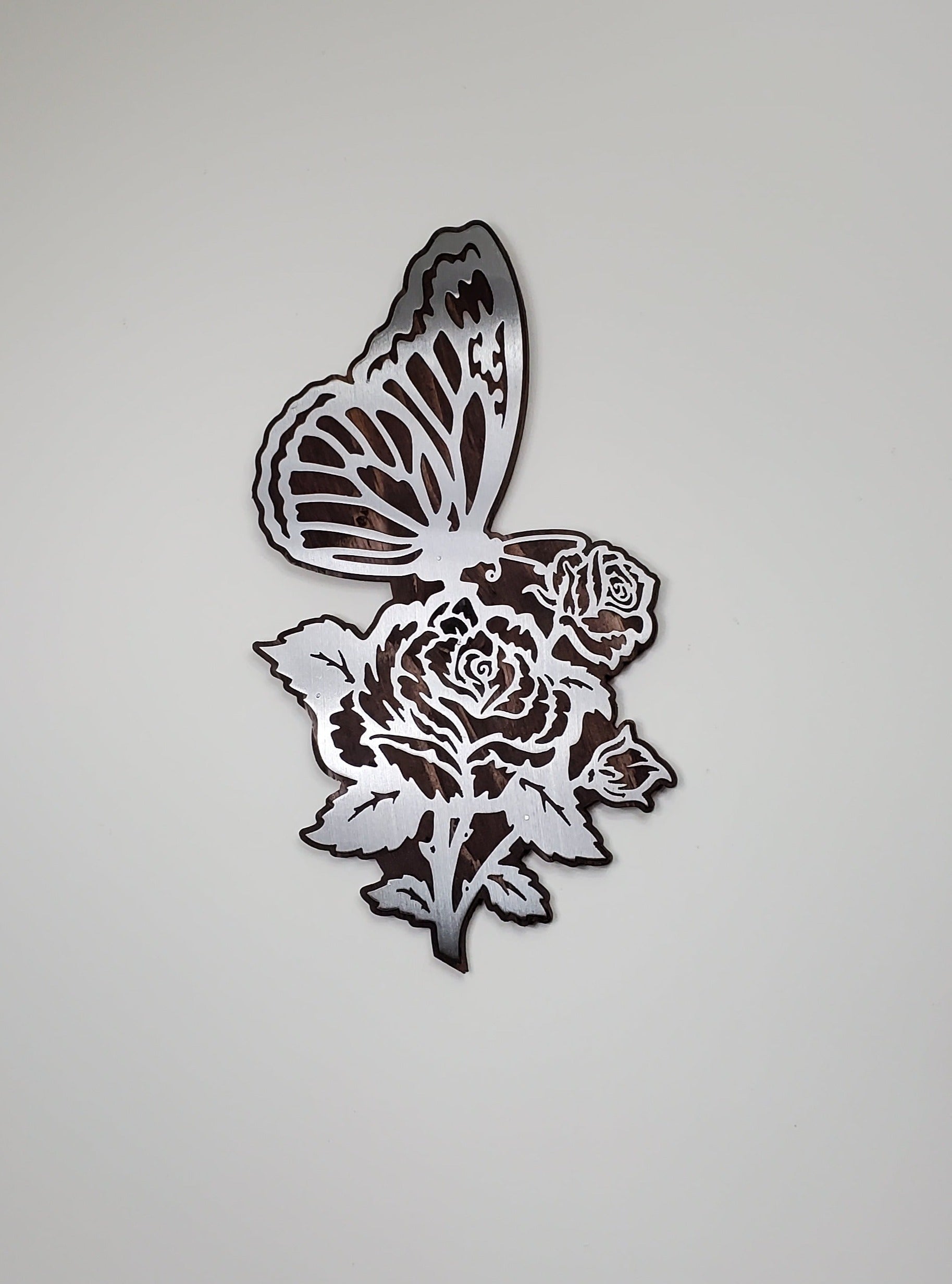 Butterfly on a Flower | Metal Art on Wood | Unique Handcrafted Design