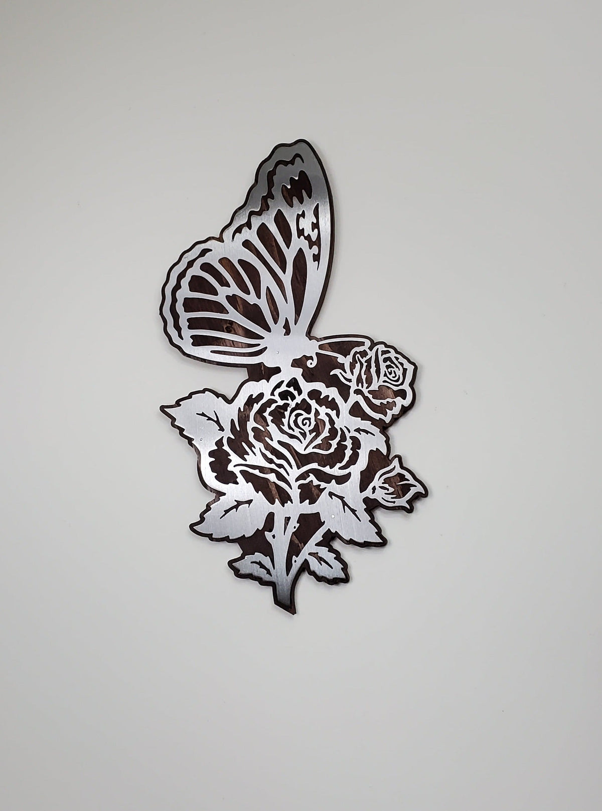 Butterfly on a Flower | Metal Art on Wood | Unique Handcrafted Design