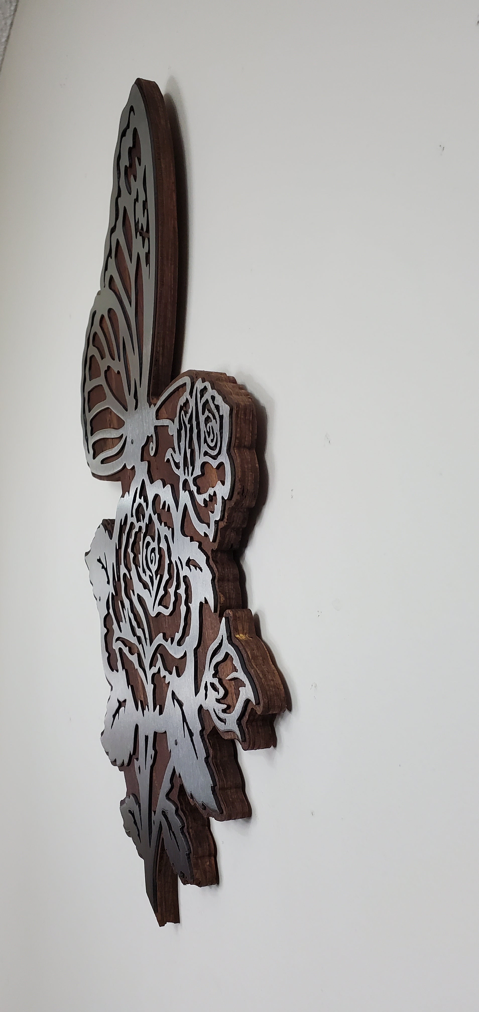 Butterfly on a Flower | Metal Art on Wood | Unique Handcrafted Design